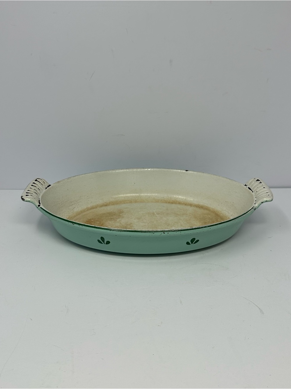 Sea Green 1950s Enamel Cast Iron Oval Casserole Dish DRU Holland No. 26 O5